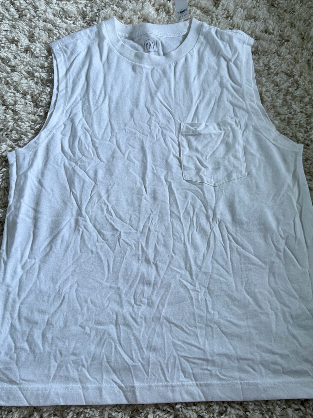 GAP Men White Sleeveless Pocket Tank